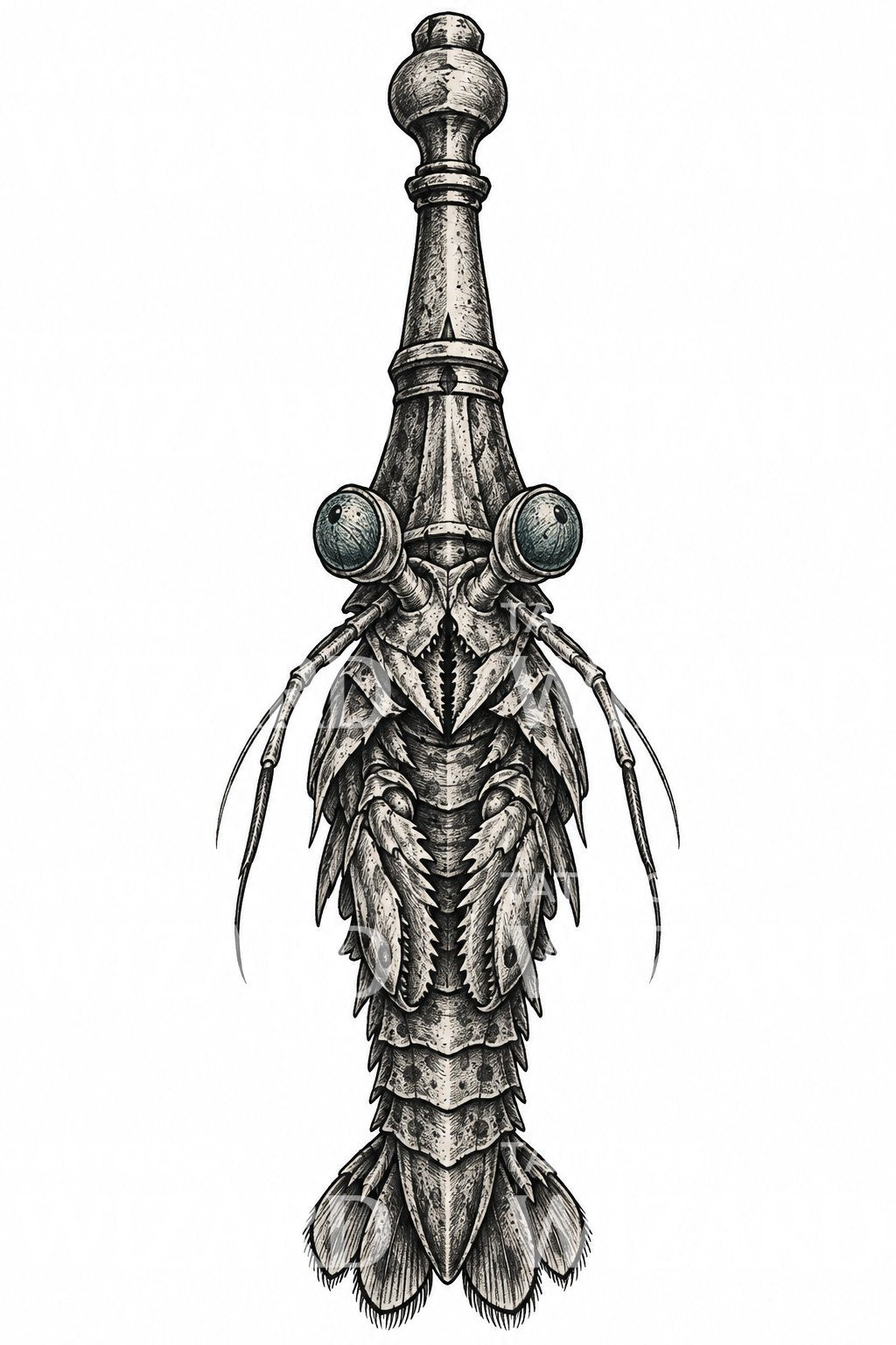 Tattoo-Illustration einer Gottesanbeterin als Schachfigur