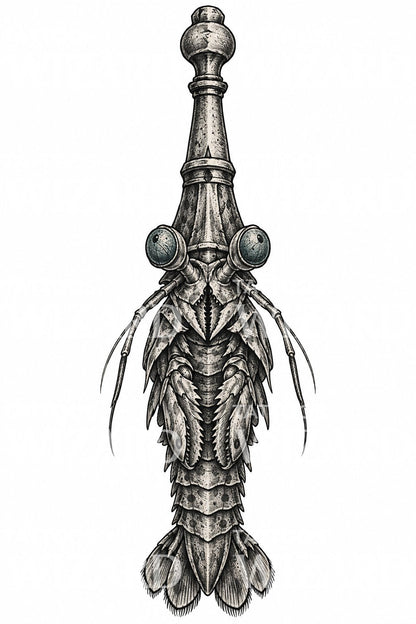 Tattoo-Illustration einer Gottesanbeterin als Schachfigur