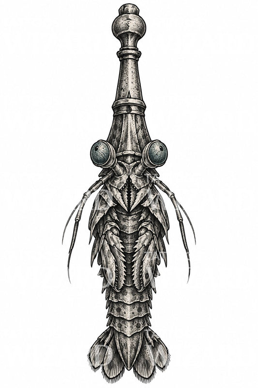 Tattoo-Illustration einer Gottesanbeterin als Schachfigur