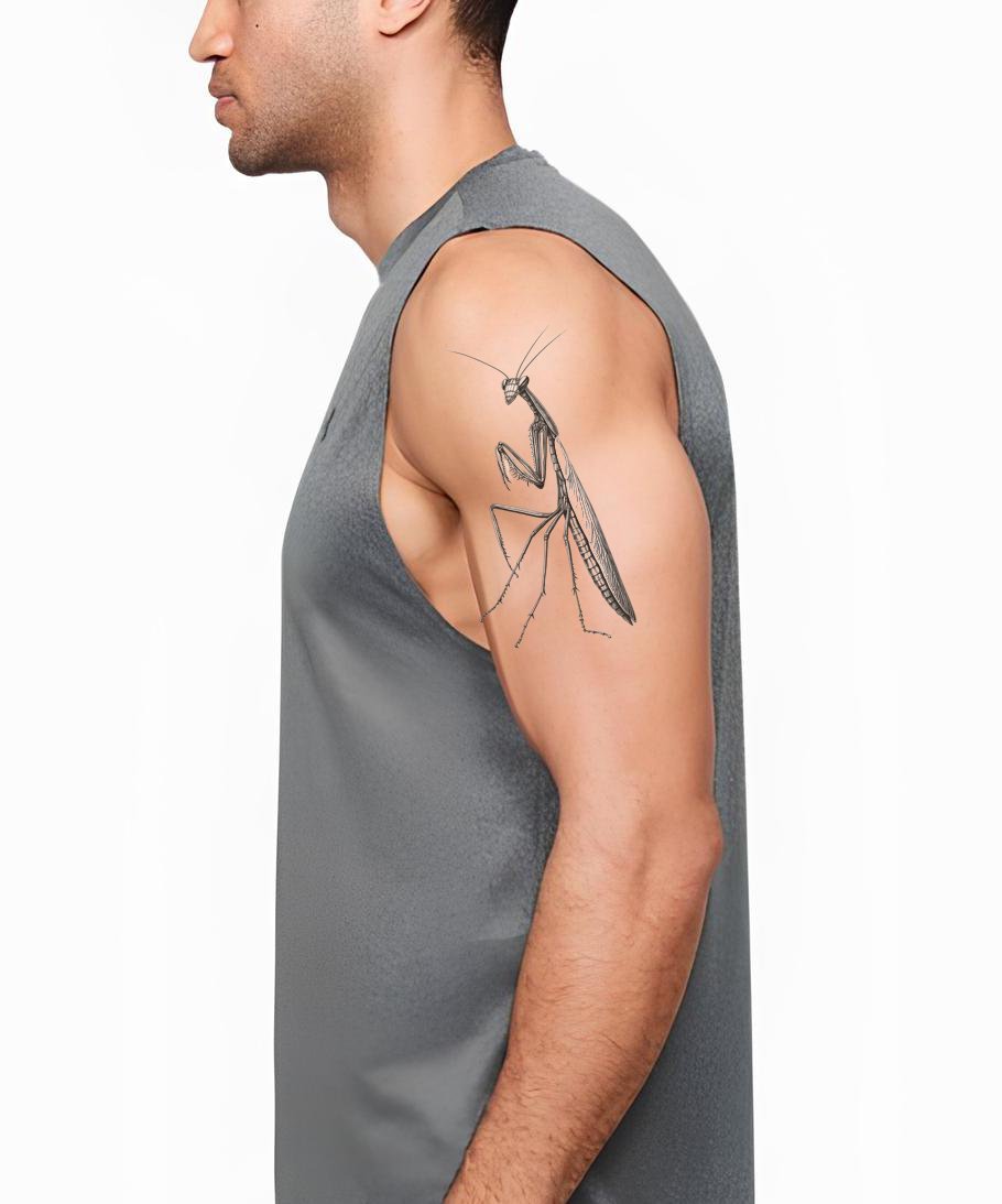 Minimalist Mantis Line Tattoo Design