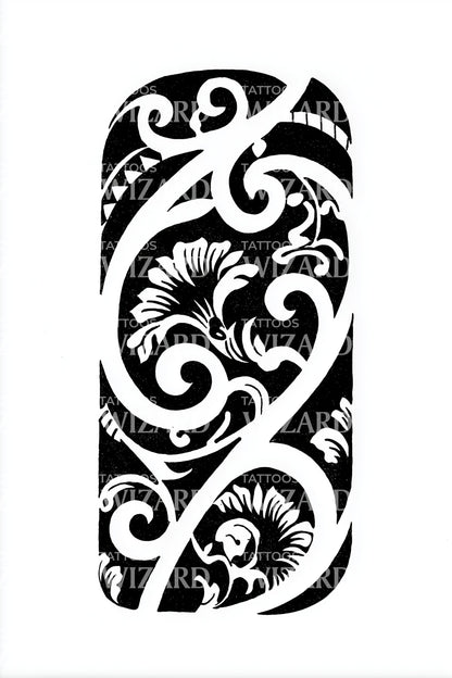 Maori Blumen-Panel Tattoo Design