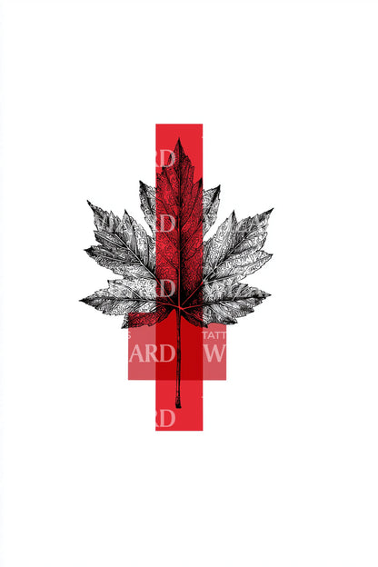 Ilustración de tatuaje de cruz con hoja de arce