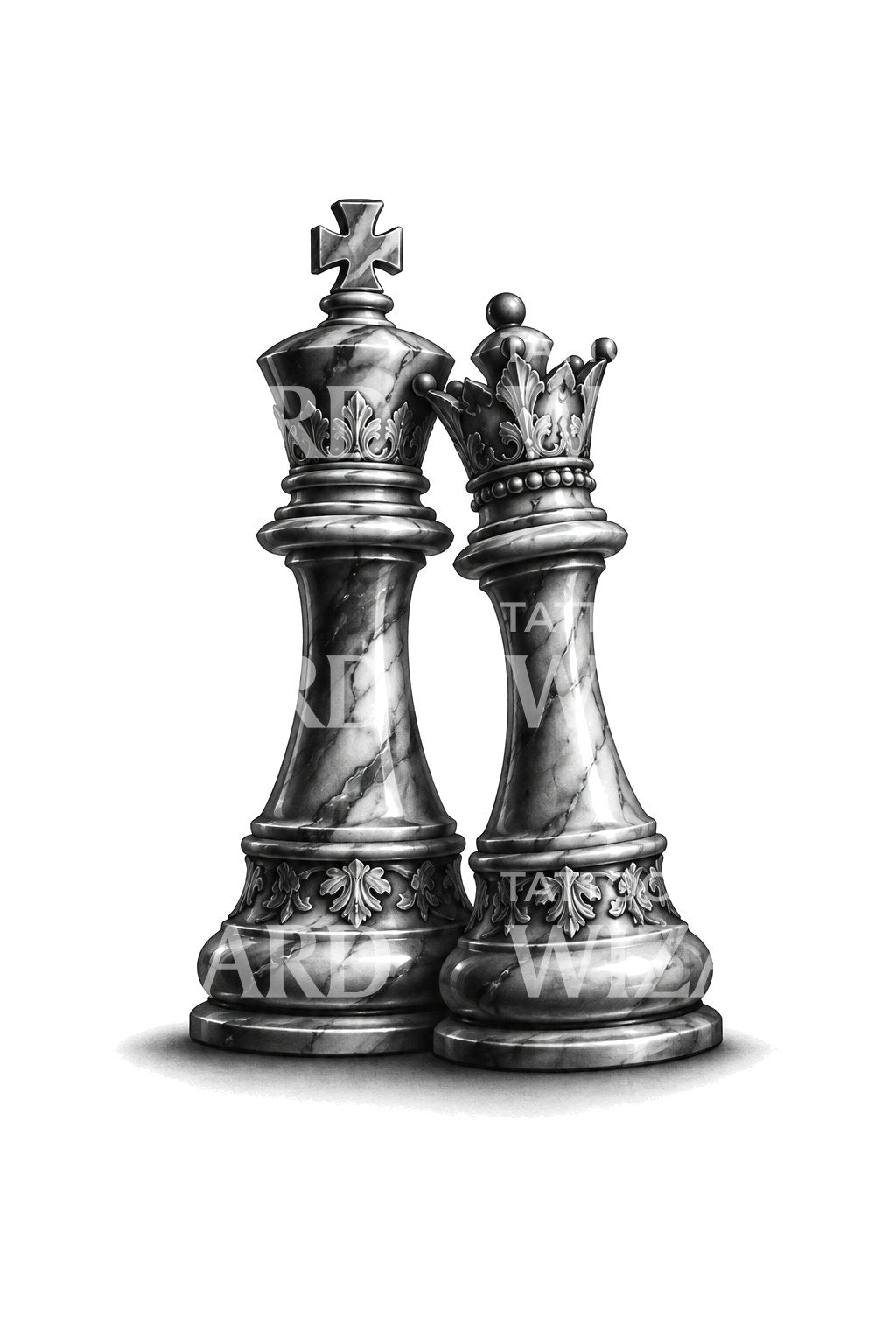 Ilustración de tatuaje de rey y reina de ajedrez de mármol