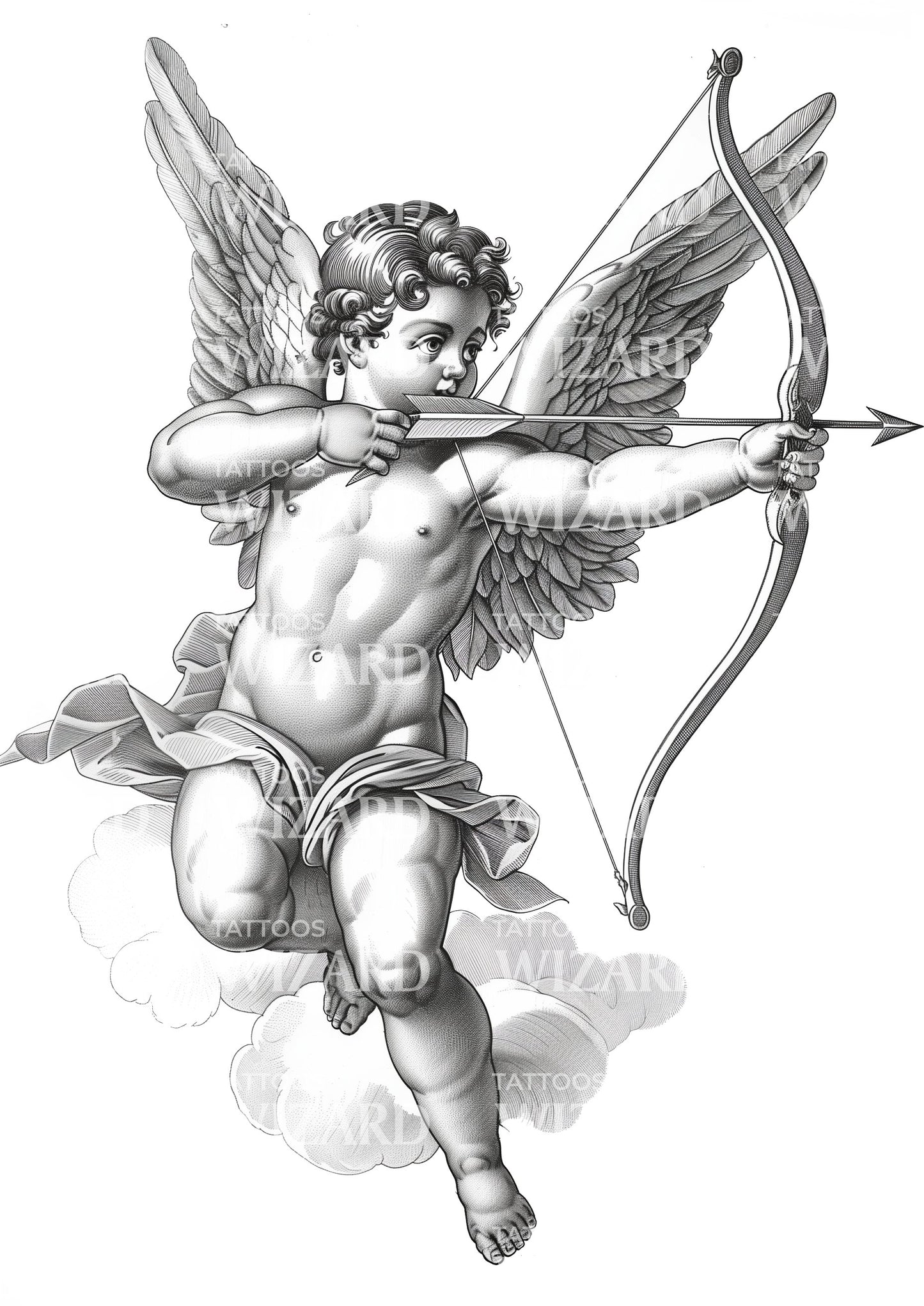 Marble Statue of Cupid Angel Tattoo Design