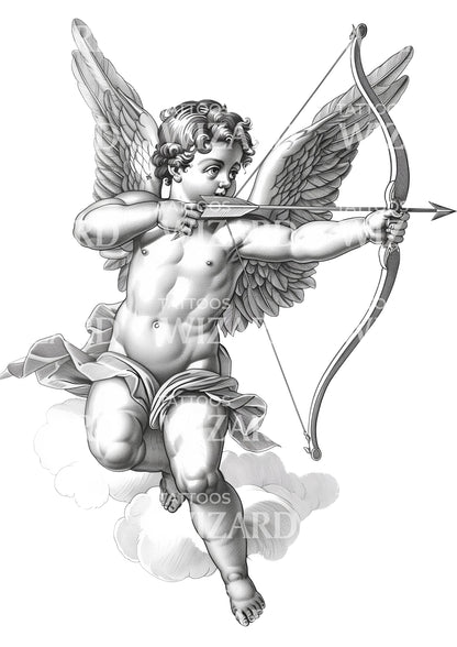 Marble Statue of Cupid Angel Tattoo Design