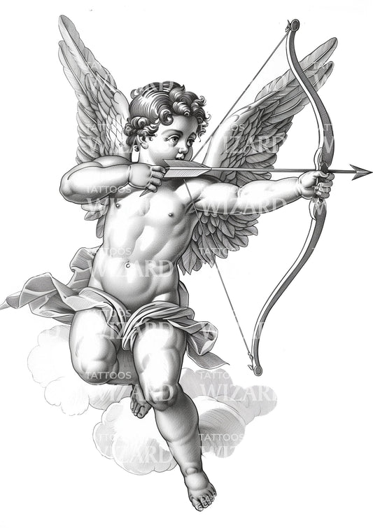 Marble Statue of Cupid Angel Tattoo Design