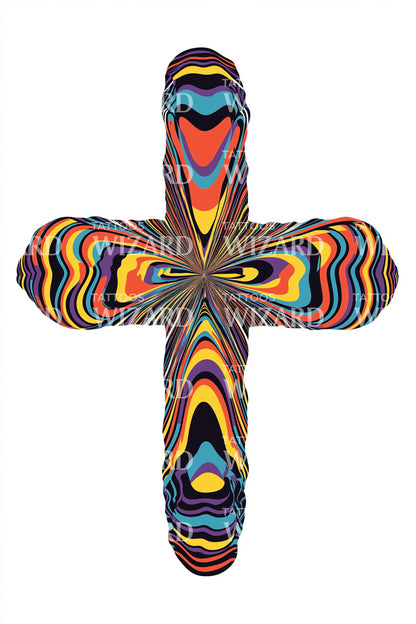 Diseño de tatuaje de cruz con espectro marmoleado