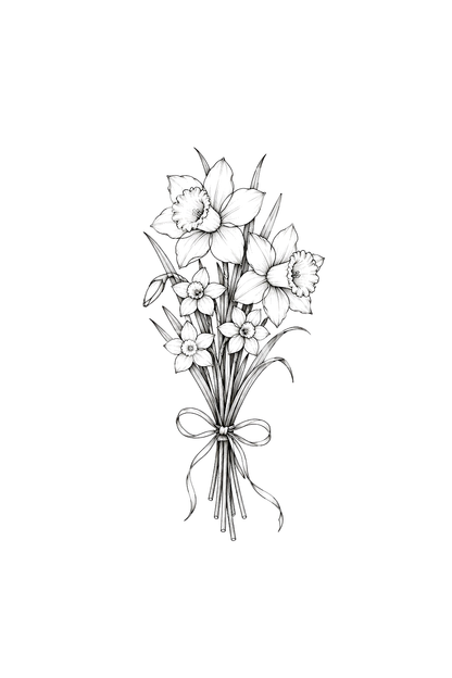 Tattoo met maart-geboortebloemen, narcis en trompetnarcis