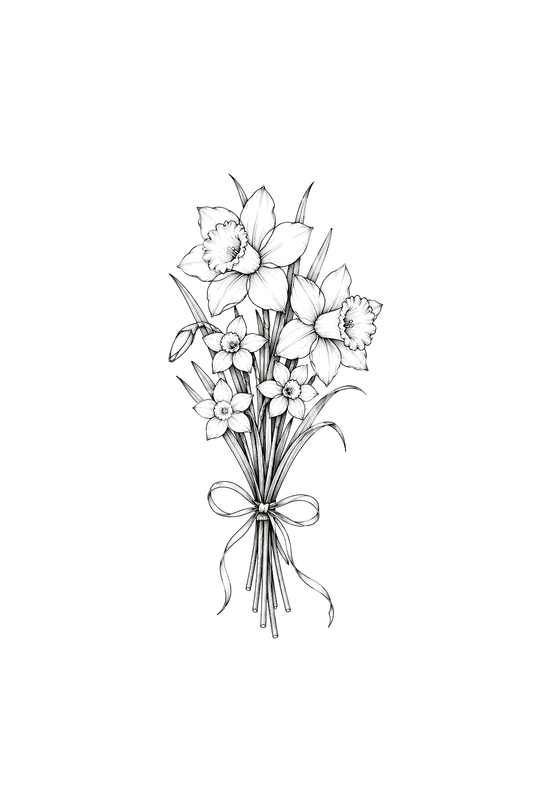 Tattoo met maart-geboortebloemen, narcis en trompetnarcis