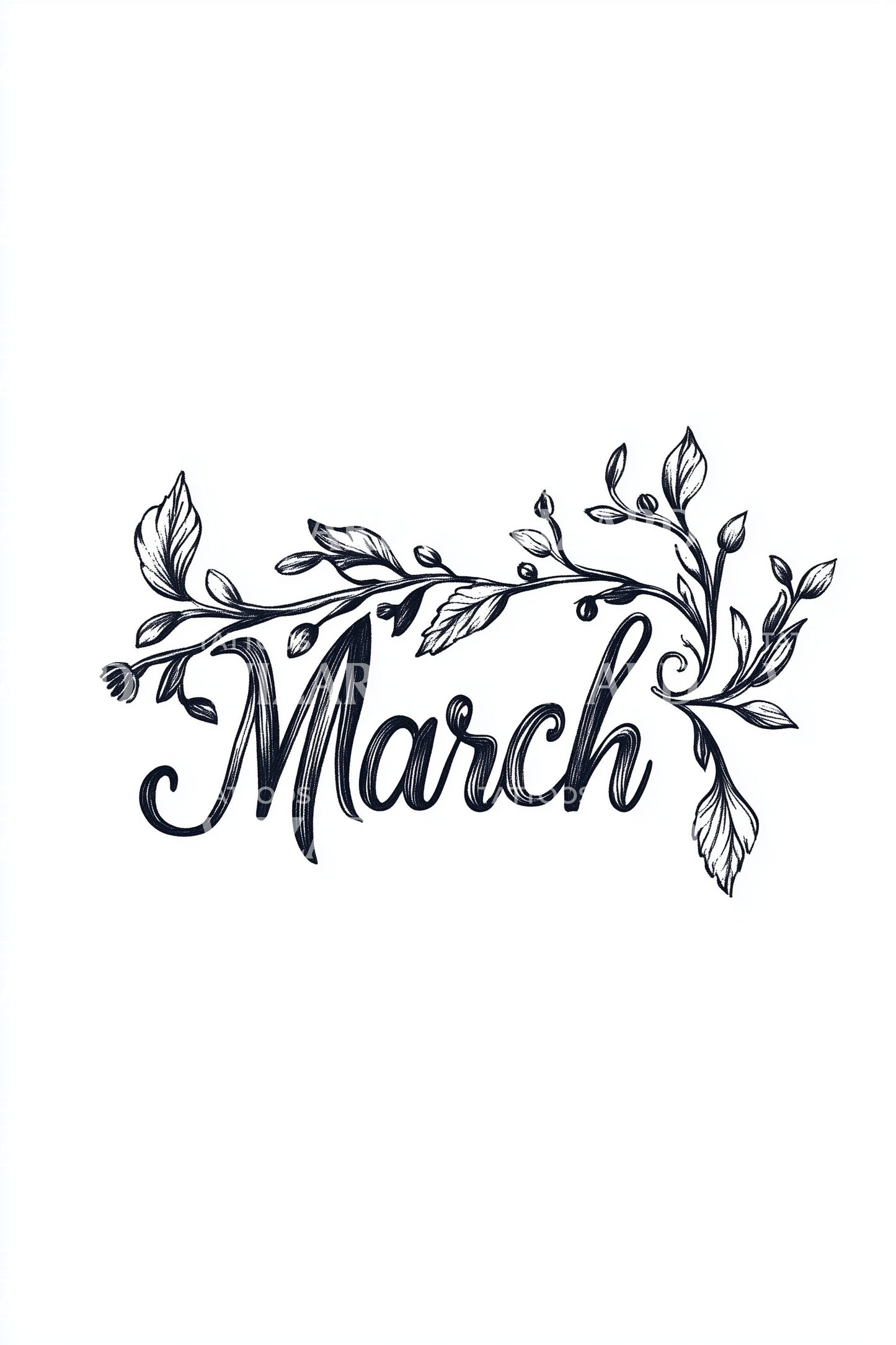 March Botanical Vine Calligraphy Tattoo Idea