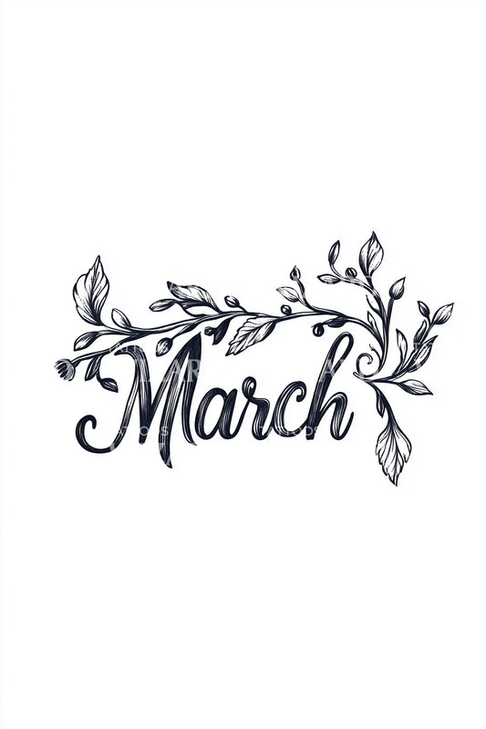 March Botanical Vine Calligraphy Tattoo Idea
