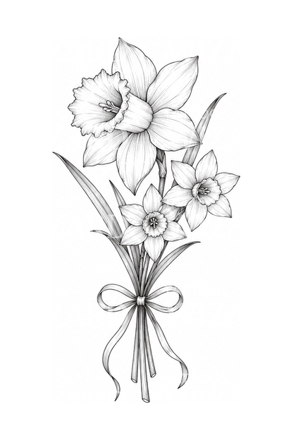 March Daffodil Birth Flower Posy Tattoo Design