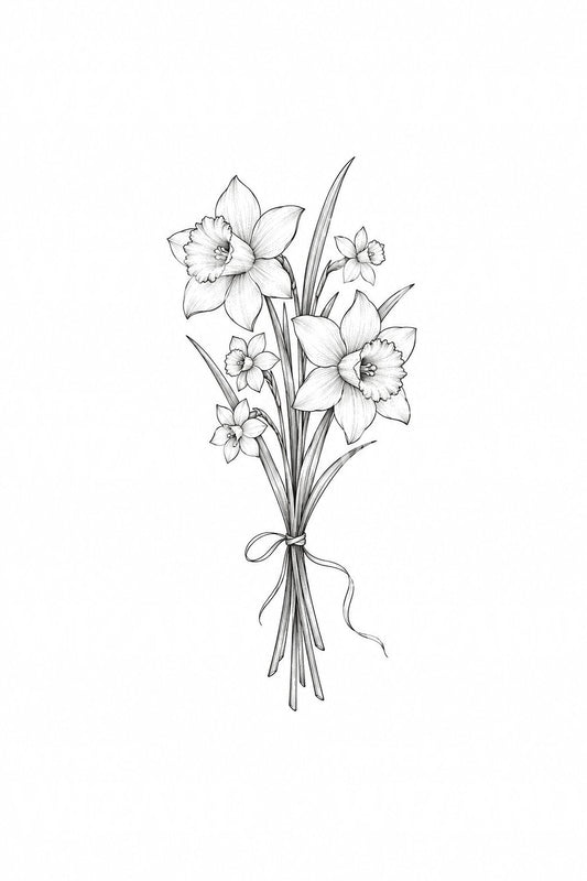March Daffodils Tied Posy Tattoo Design