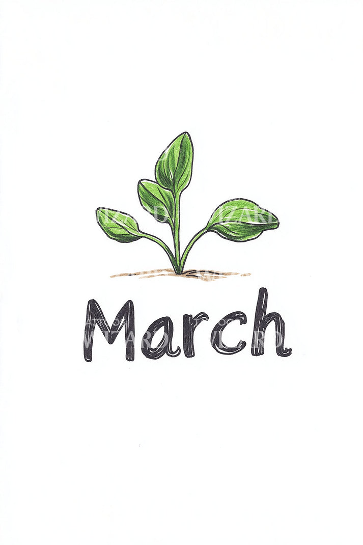 March Minimal Sprout Lettering Tattoo Idea – Tattoos Wizard Designs