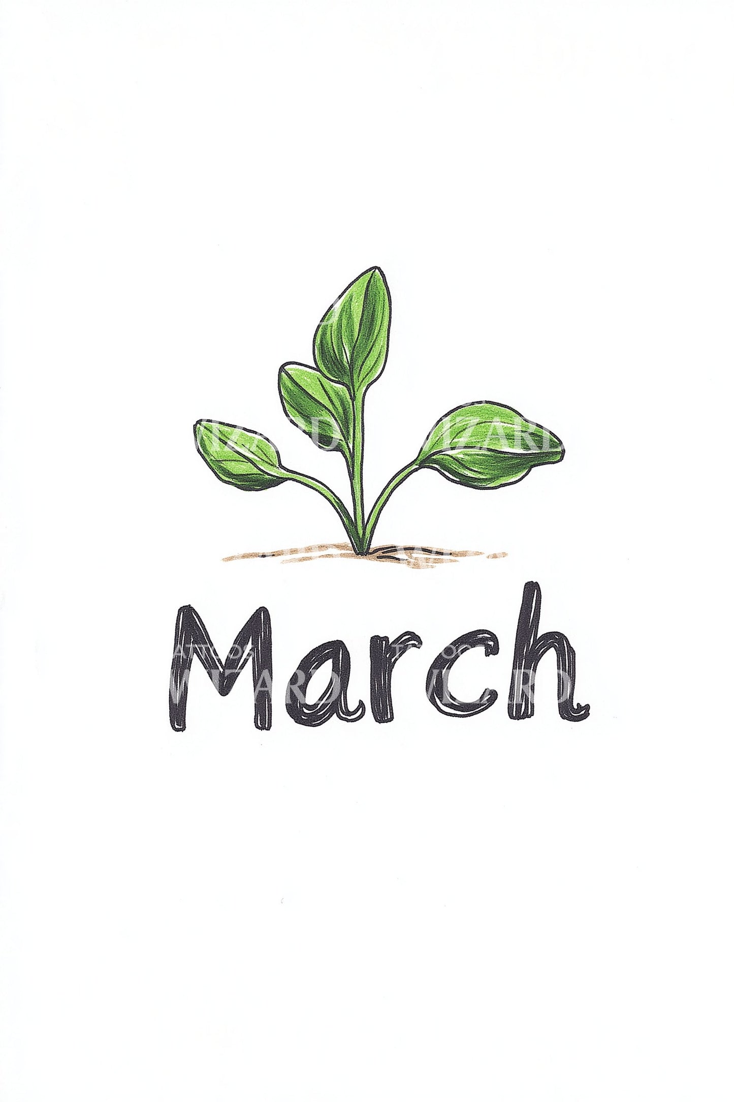 March Minimal Sprout Lettering Tattoo Idea