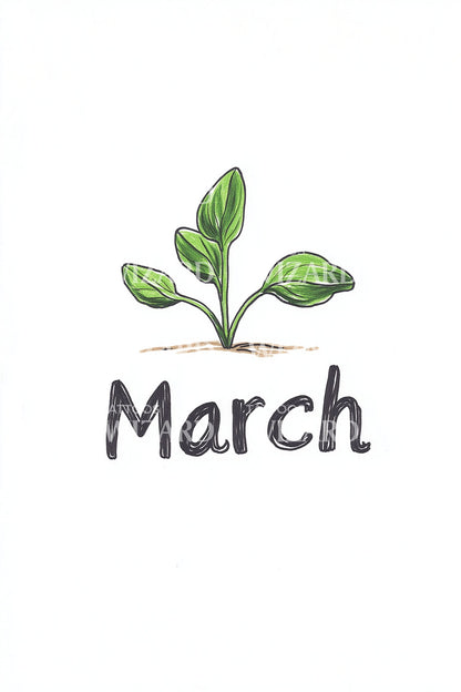 March Minimal Sprout Lettering Tattoo Idea