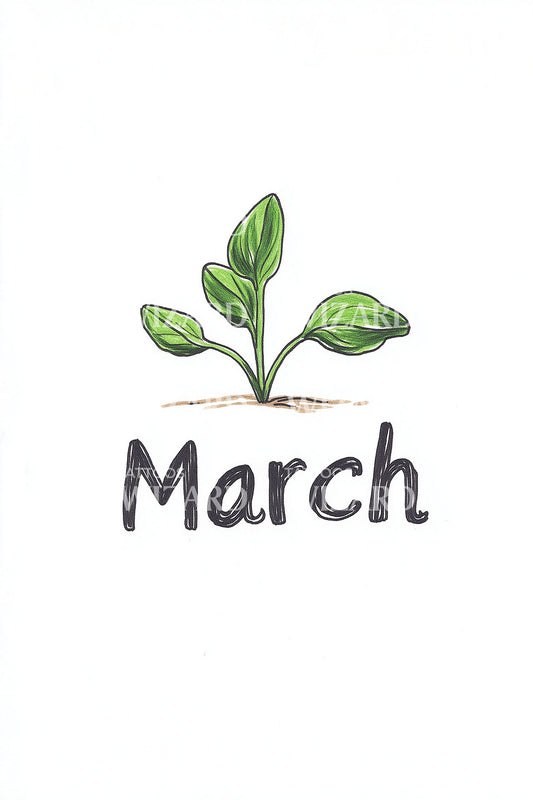 March Minimal Sprout Lettering Tattoo Idea