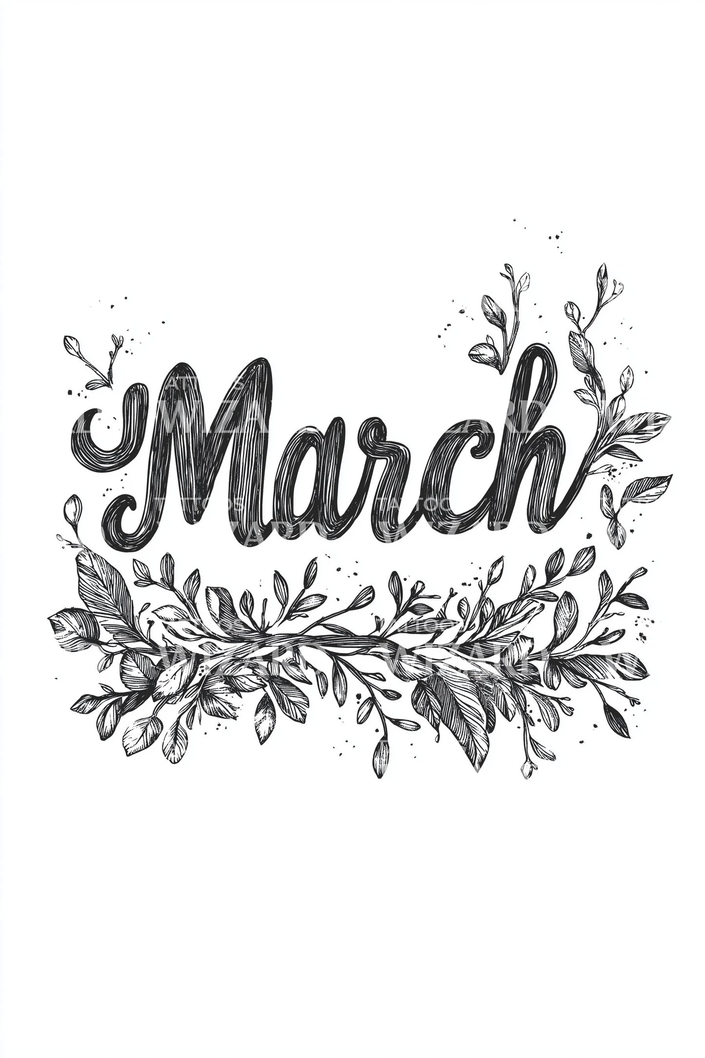March Script Floral Tattoo Idea