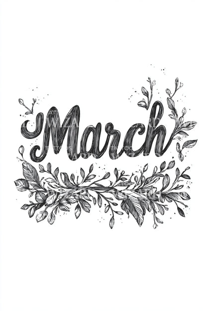 March Script Floral Tattoo Idea