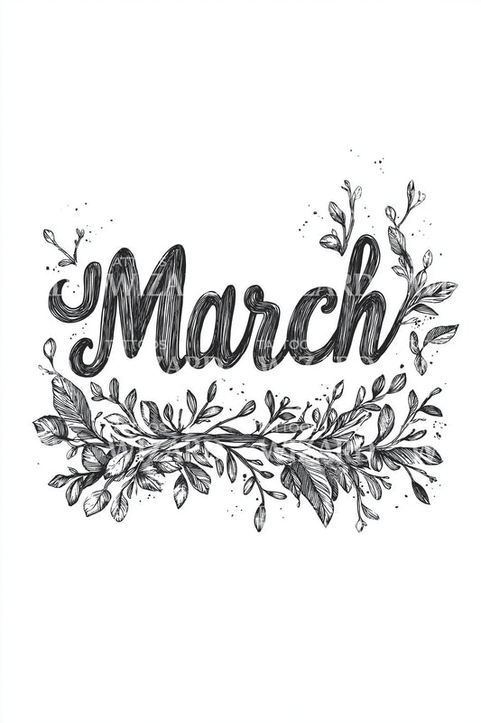 March Script Floral Tattoo Idea