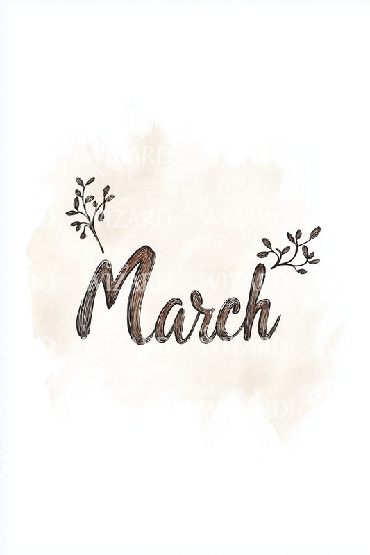 March Soft Brush Calligraphy Tattoo Design