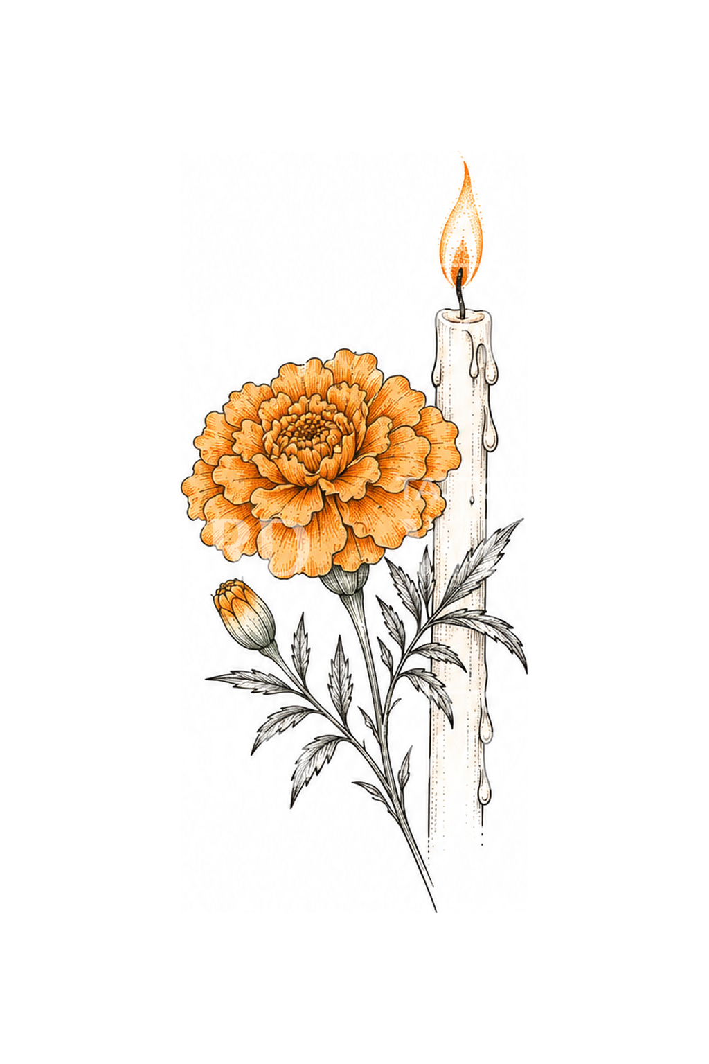 Gedenk-Tattoo mit Ringelblume und Kerze