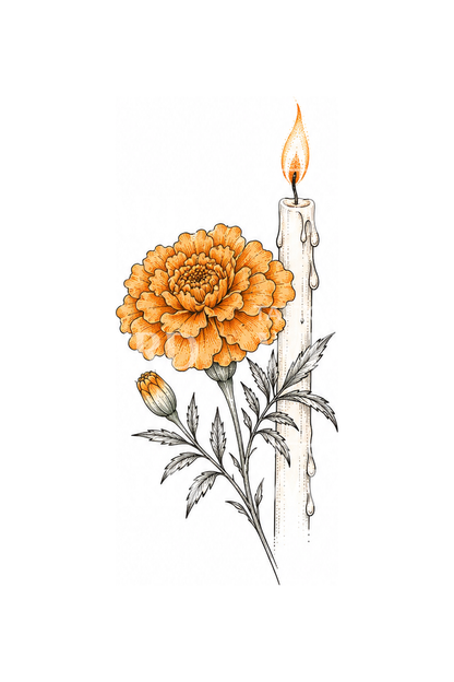 Gedenk-Tattoo mit Ringelblume und Kerze
