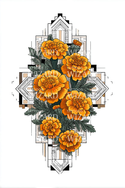 Design Tatuaggio Art Deco Calendula