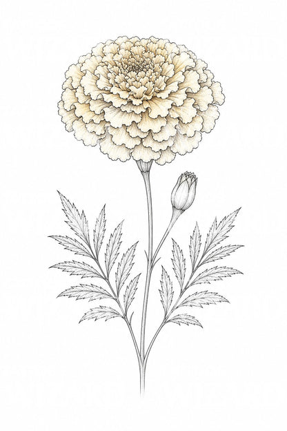 Diseño de tatuaje de línea fina con flor de caléndula