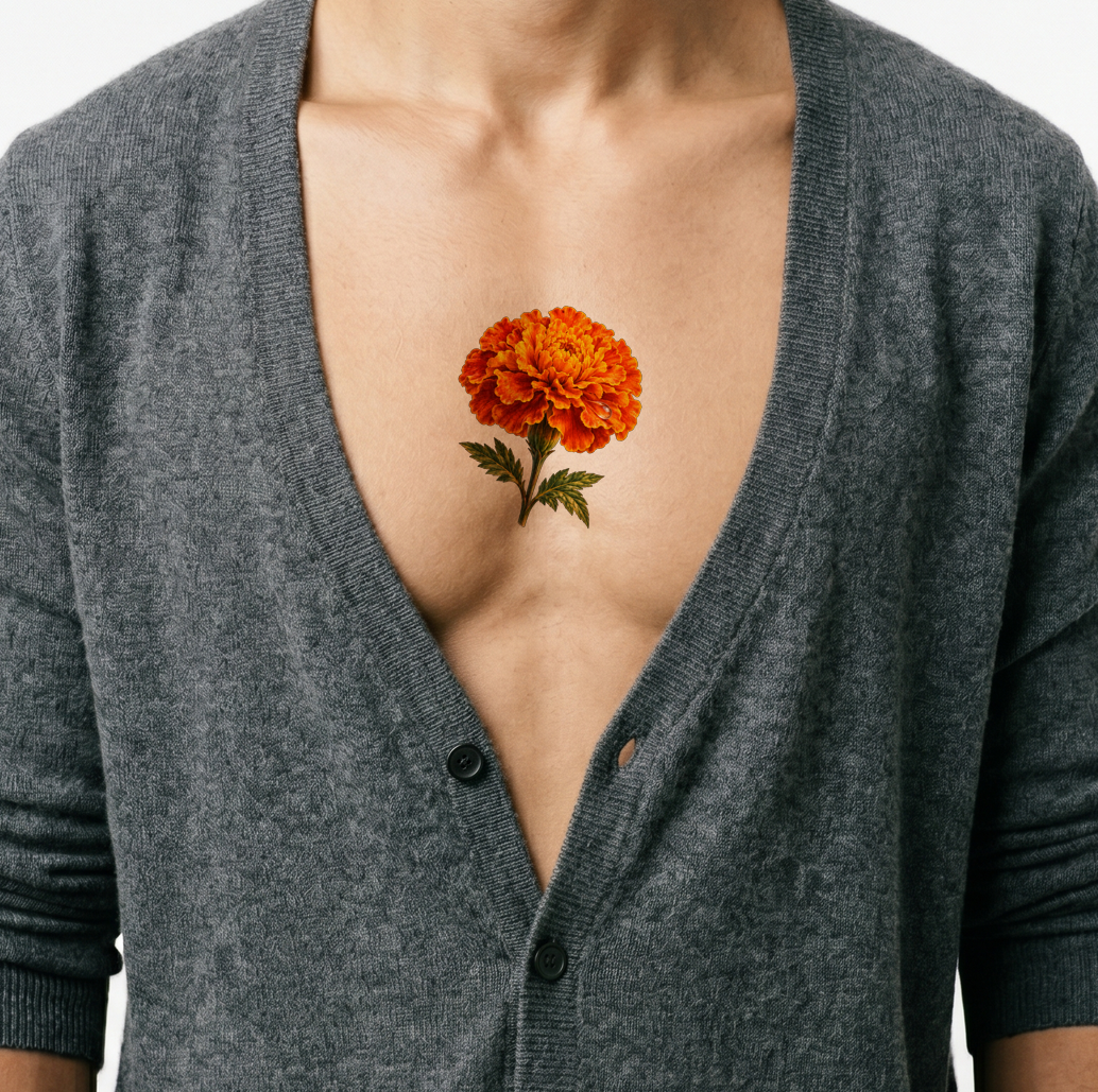 Orange Marigold with Dewdrop Color Realism Tattoo Design