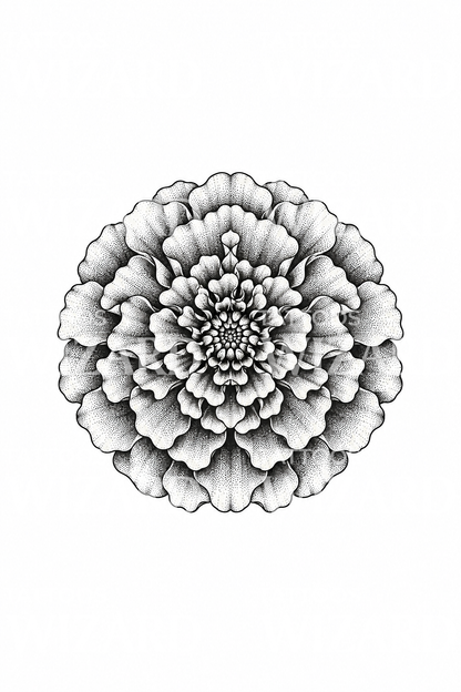 Idea per tatuaggio mandala di calendula in dotwork