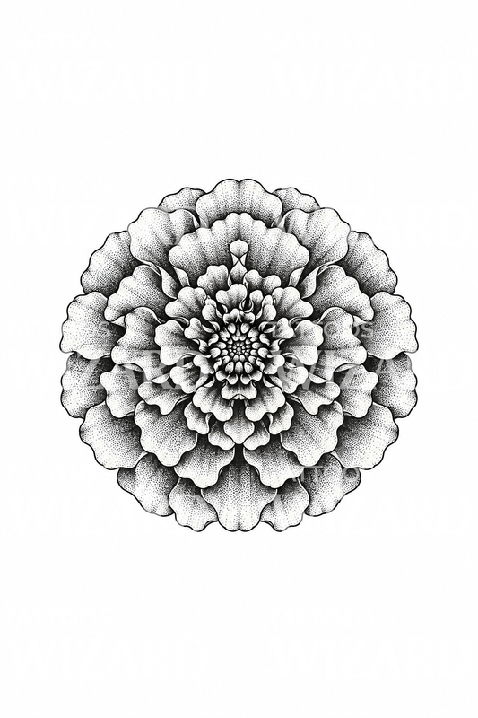 Marigold Flower Mandala Dotwork Tattoo Idea