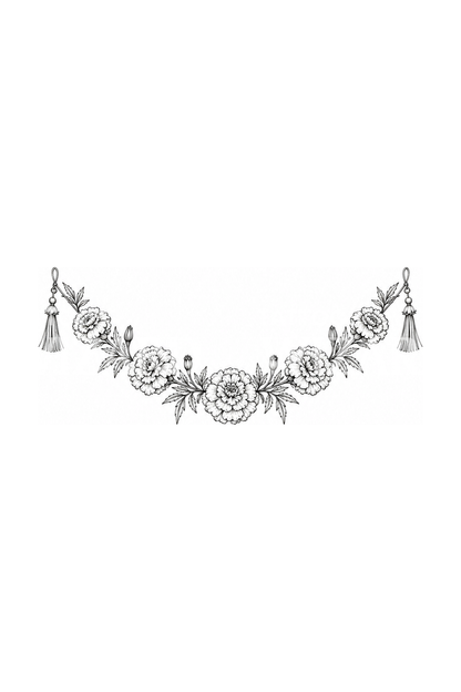 Feinlinien-Tattoo-Design mit Ringelblumenkranz