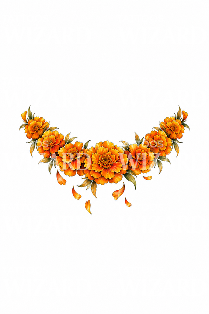 Marigold Garland with Falling Petals Tattoo Design