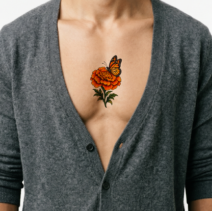 Tato Marigold dengan Kupu-kupu Monarch