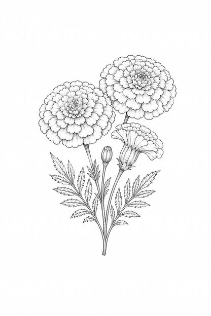 Marigold October Birth Flower Tattoo Design