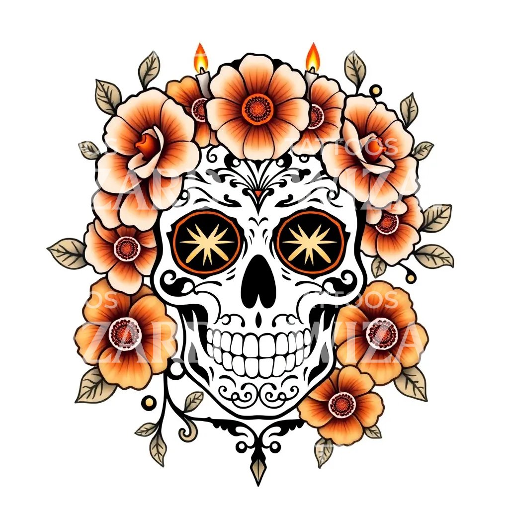 Marigold Sugar Skull Tattoo Design