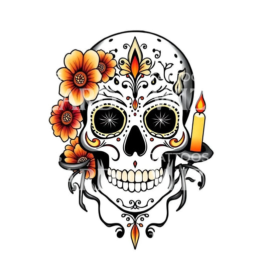 Marigold Sugar Skull Tattoo Illustration