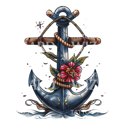 Marine Anchor and Rope Tattoo Design
