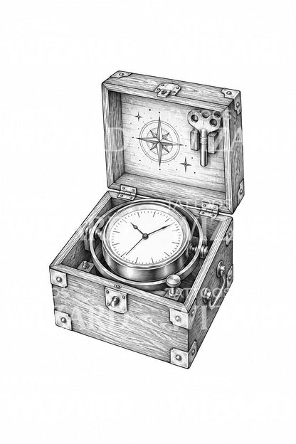 Marine Chronometer in Box Tattoo Design