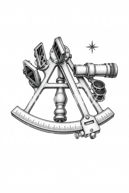 Marine Sextant and Star Tattoo Idea