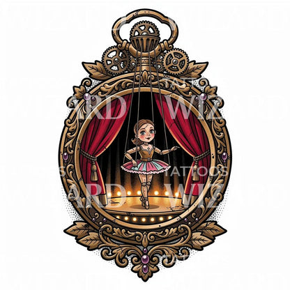 Marionette Ballerina Stage Tattoo Design