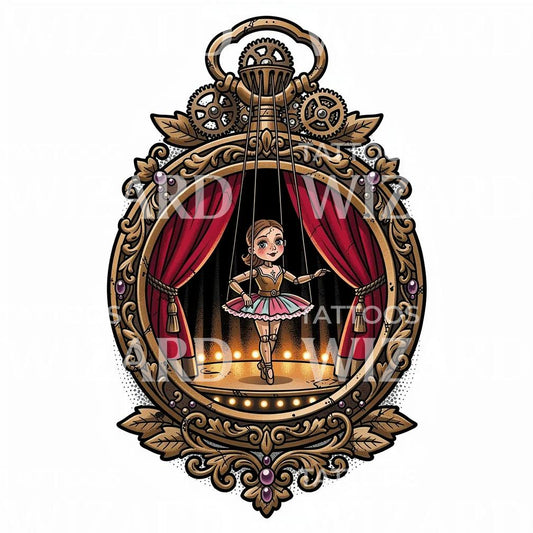 Marionette Ballerina Stage Tattoo Design
