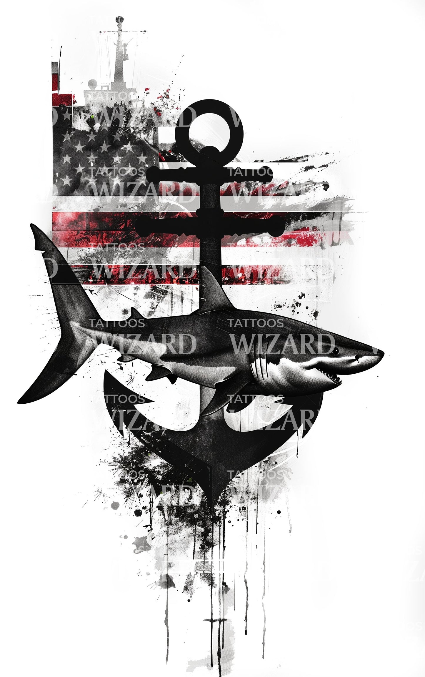 Maritime Anchor With Predator Shark Tattoo Design