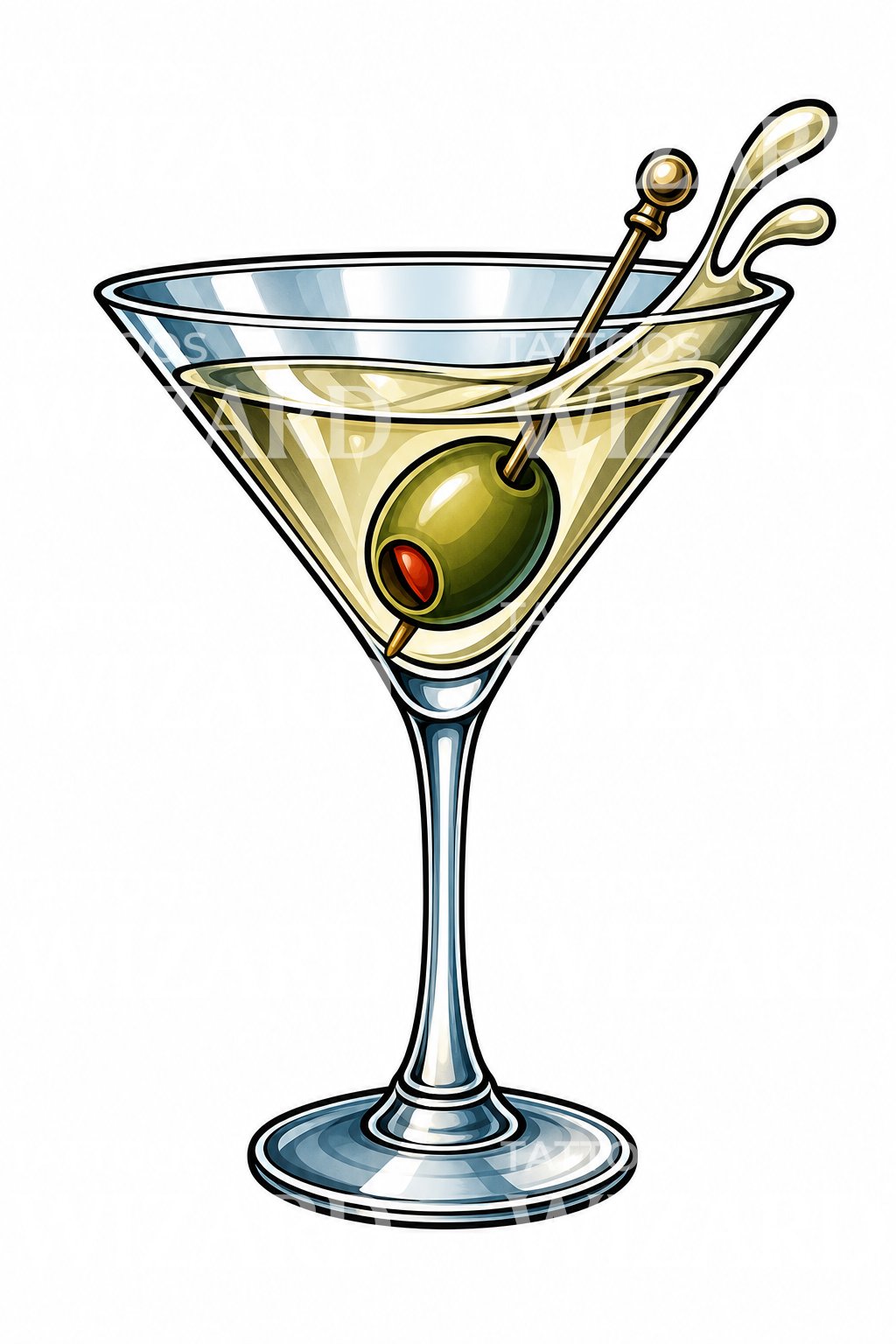 Martini Glass with Olive Tattoo Design