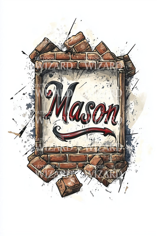 Mason Broken Wall Tattoo Illustration
