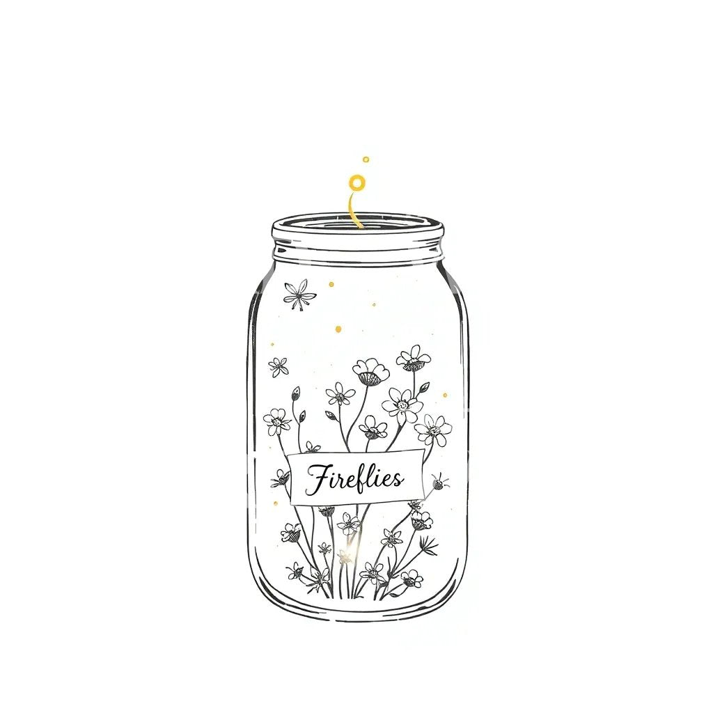 Mason Jar Fireflies Tattoo Design