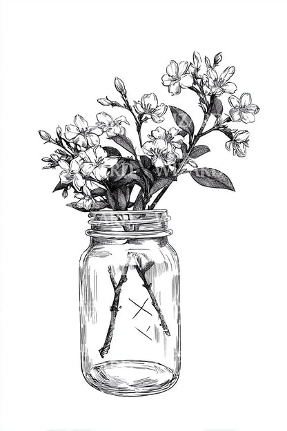 Pomysł na tatuaż dzikich kwiatów w słoiku Mason Jar