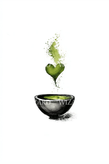 Matcha Heart Steam Tattoo Design