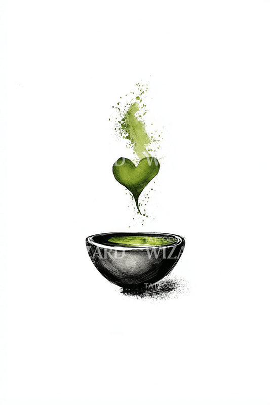 Matcha Heart Steam Tattoo Design